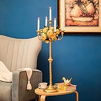 Vista 3 de Sziqiqi Candelabro de Piso Dorado Portavelas para Centro de Mesa - Candelabros Altos de 5 Brazos Portavelas de Metal Cónico para Mesa Centros