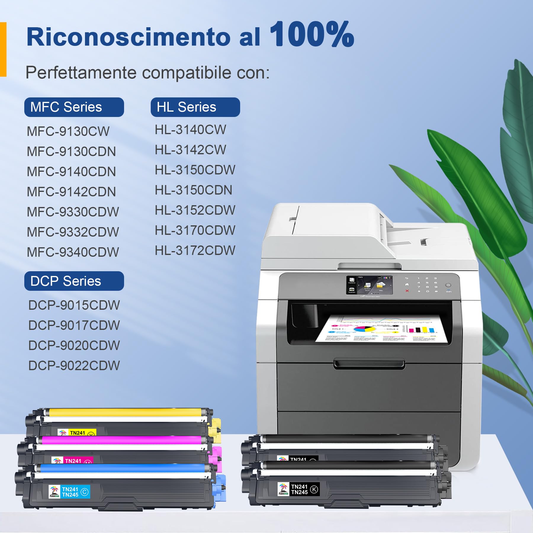 Palmtree TN241 TN245 Toner Compatibile per Brother TN-241 TN-245 per Brother MFC 9332CDW Toner DCP 9022CDW MFC-9142CDN HL-3142CW DCP-9022CDW MFC-9332CDW DCP-9020CDW HL-3152CDW HL-3140CW (5-Pack)