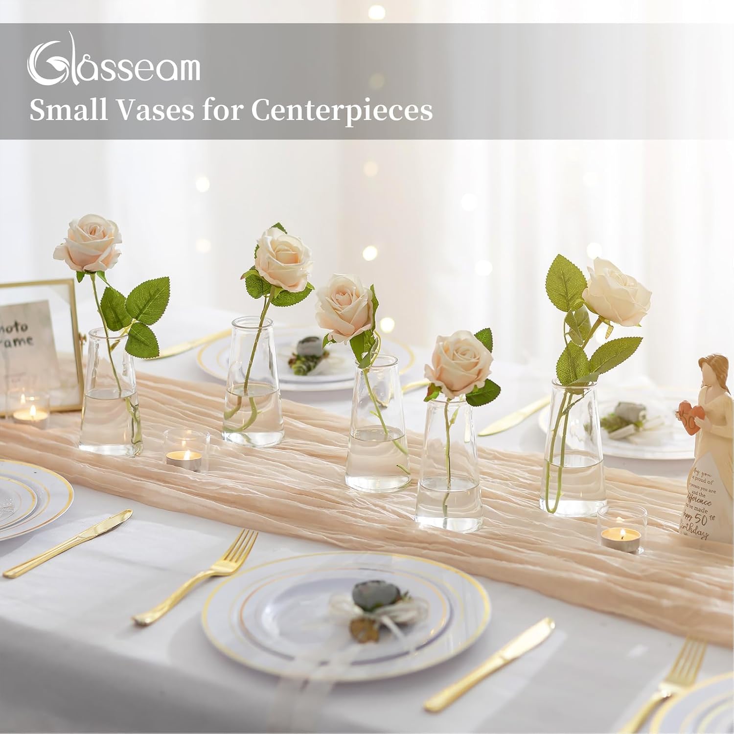Glasseam Clear Flower Vases for Centerpieces: Modern Glass Vase Set of 12 for Wedding Party Centerpiece Home Table Decor 5.5In Small Bud Vases for Flowers Rose Tulip Stems - Image 4