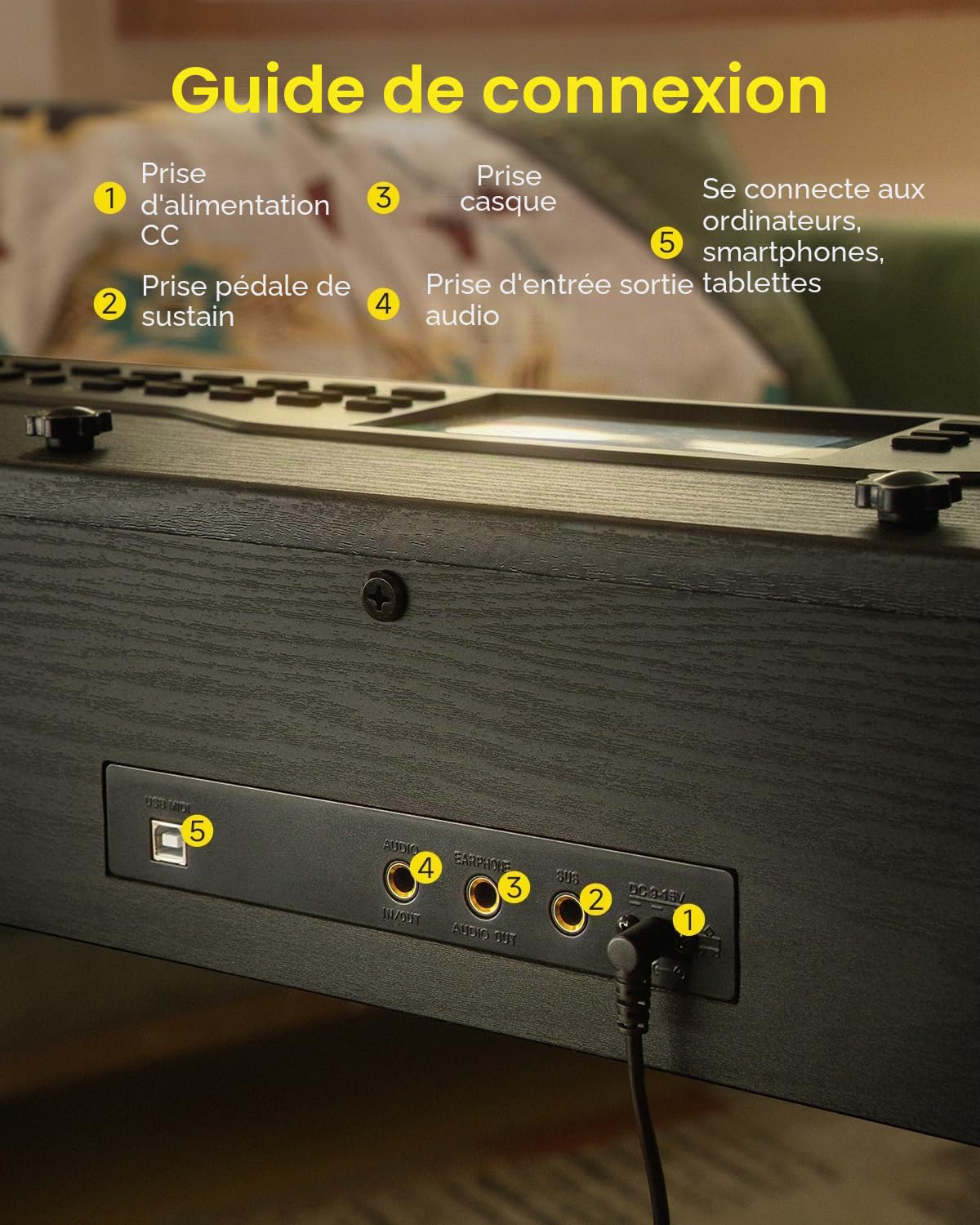 Donner DDP-95 Piano numérique pour débutants avec clavier lesté de 88 touches, piano de taille normale avec Bluetooth, enregistrement, écran LCD, 600 sonorités/rythmes, 3 modes d'apprentissage, noir