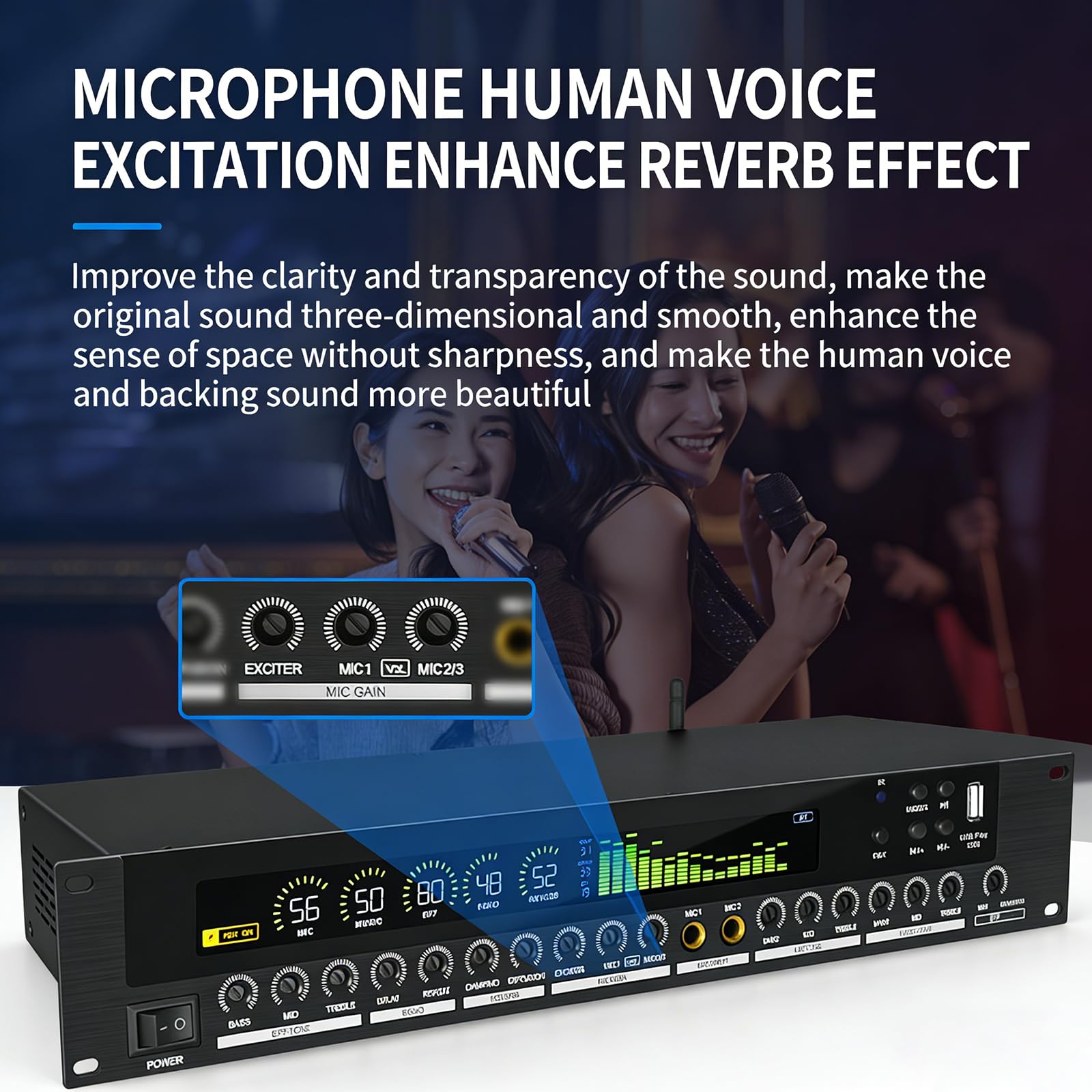 Procesador de audio digital preetapa con ritmo de espectro dinámico y antiaullidos, efectos ajustables para uso doméstico, escenario e iglesia
