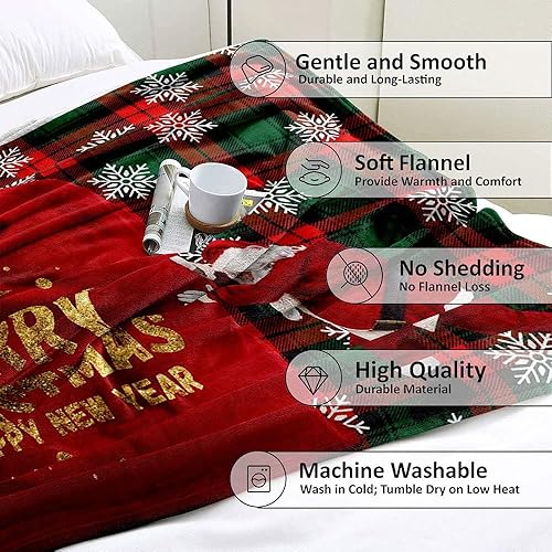 Vista 111 de LUVIVIHOME Manta de Feliz Navidad, bolas de Navidad azules doradas, manta de invierno con copos de nieve, manta individual, acogedora manta cálida