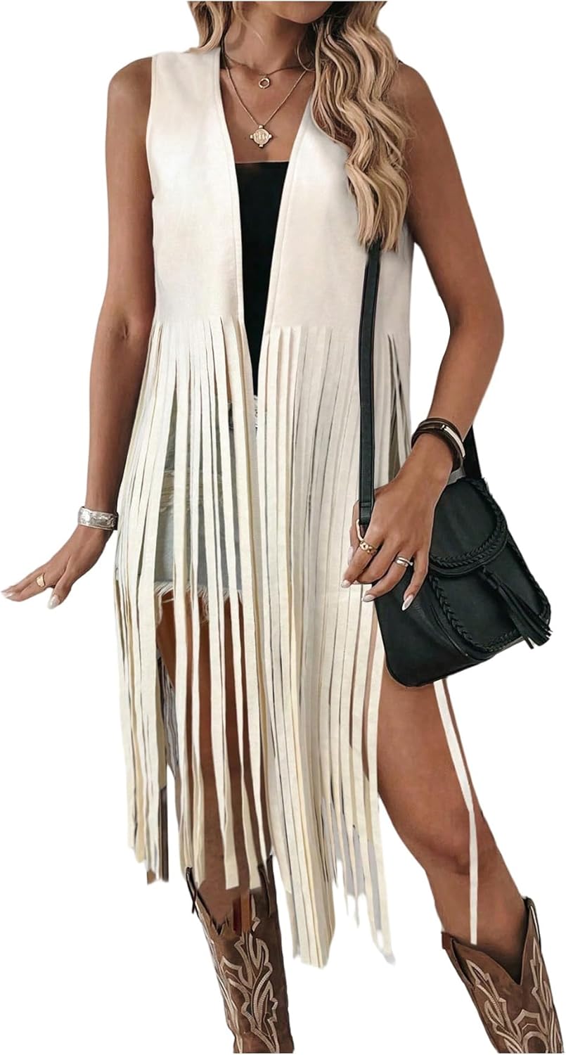 Milumia Women's Sleeveless Fringe Vest Faux Suede Western Cardigan Jacket