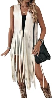 Milumia Women's Sleeveless Fringe Vest Faux Suede Western Cardigan Jacket