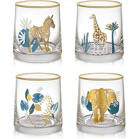 Creative Cute Drinking Glasses Set of 4-270ml Gold Rimmed Decal Water ...