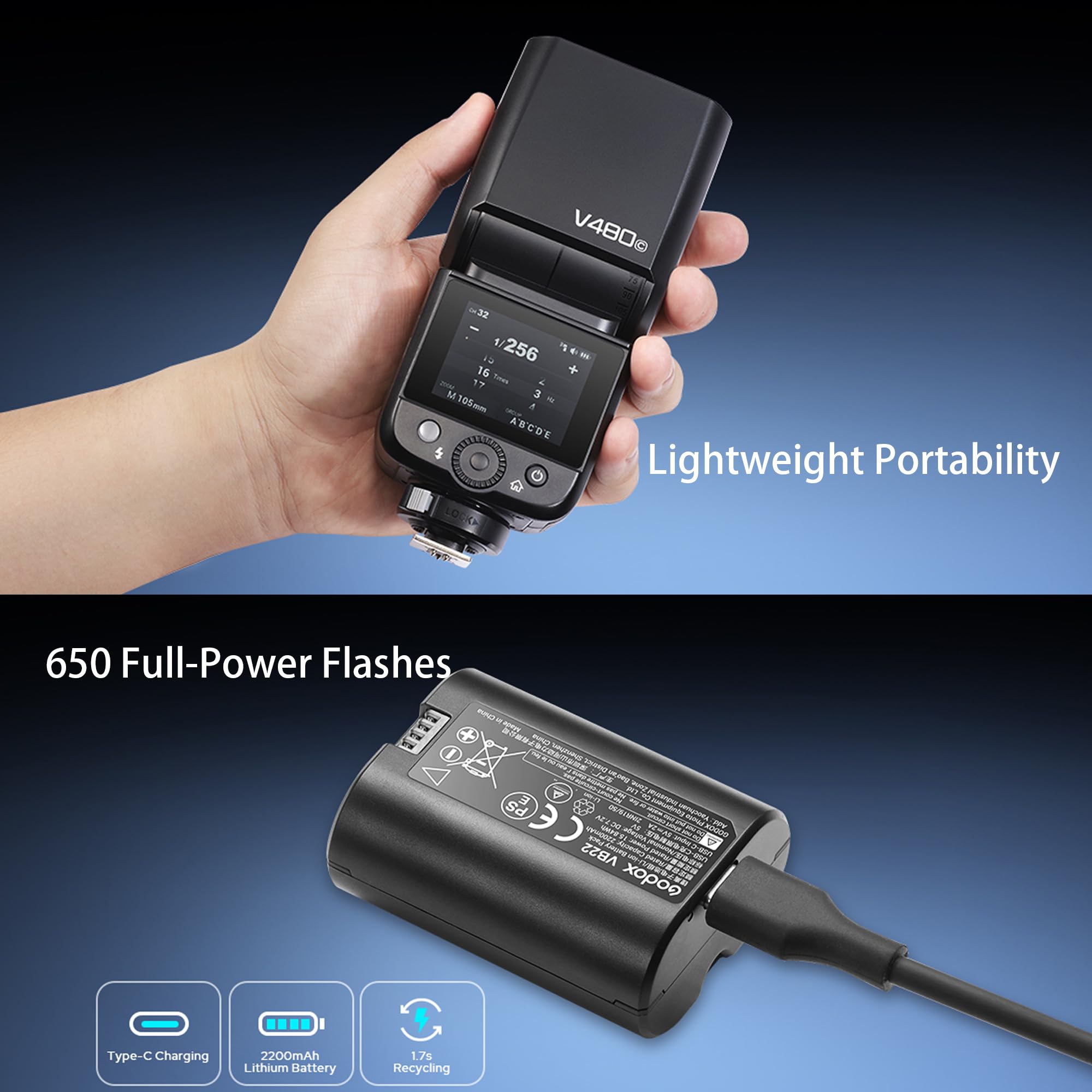 Godox V480 S TTL flash per fotocamera Speedlite GN50 HSS 1/8000s 2,4 GHz X sistema wireless 2 in 1 LED touch screen testa di salto flessibile diffusore per fotocamere Sony