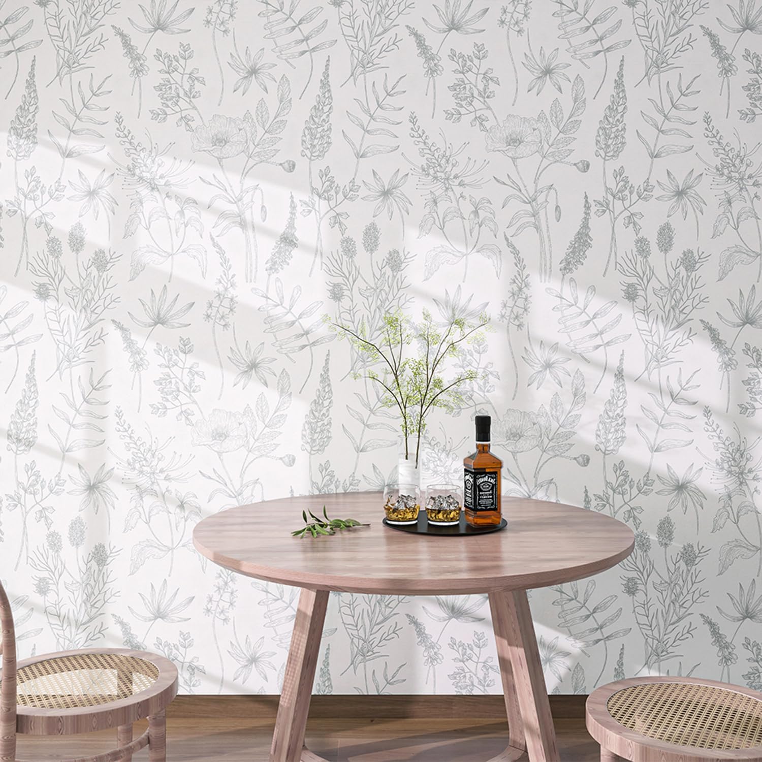 White and Green Wallpaper Peel and Stick Floral Vintage Wall Paper Boho Self Adhesive Green Leaf Contact Paper Removable for Bedroom Bathroom Cabinets Shelf Drawer 17.7''x393''