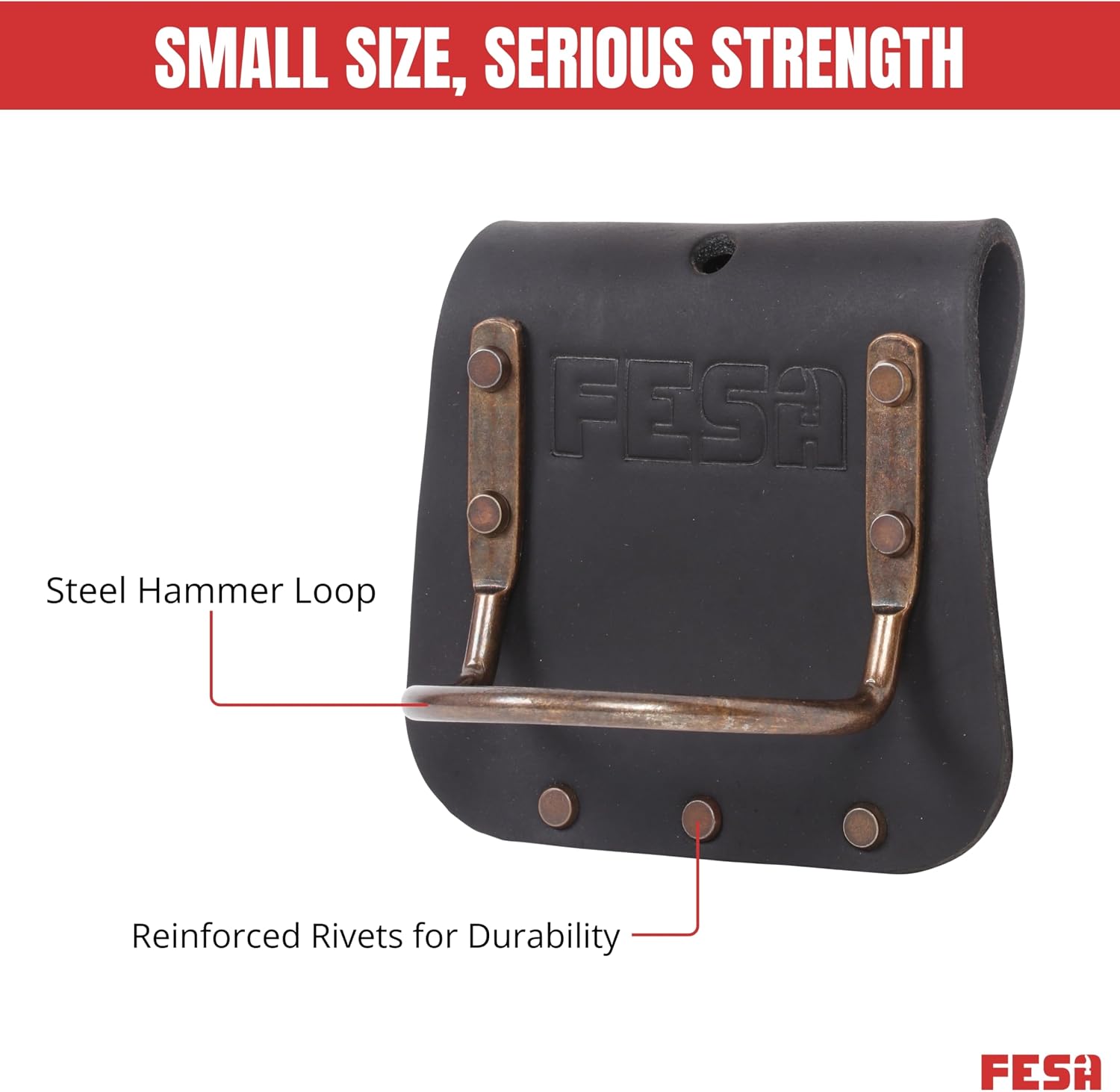 FESA Leather Hammer Holder for Belt - Top Grain Leather Hammer Holster with Steel Hammer Loop & Reinforced Heavy Duty Rivets - Fits Belts up to 3" - Handcrafted