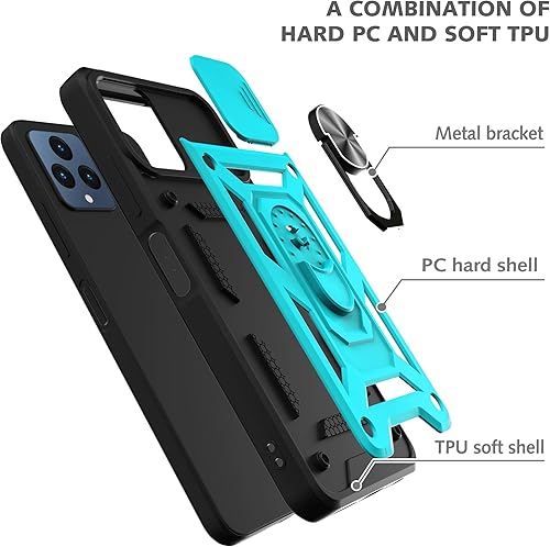 Miniatura 3 de AKINIK Funda para T-Mobile REVVL 6 5G, Revvl 6X 5G con cubierta deslizante para cámara y 2 protectores de pantalla HD, soporte de anillo de rotación