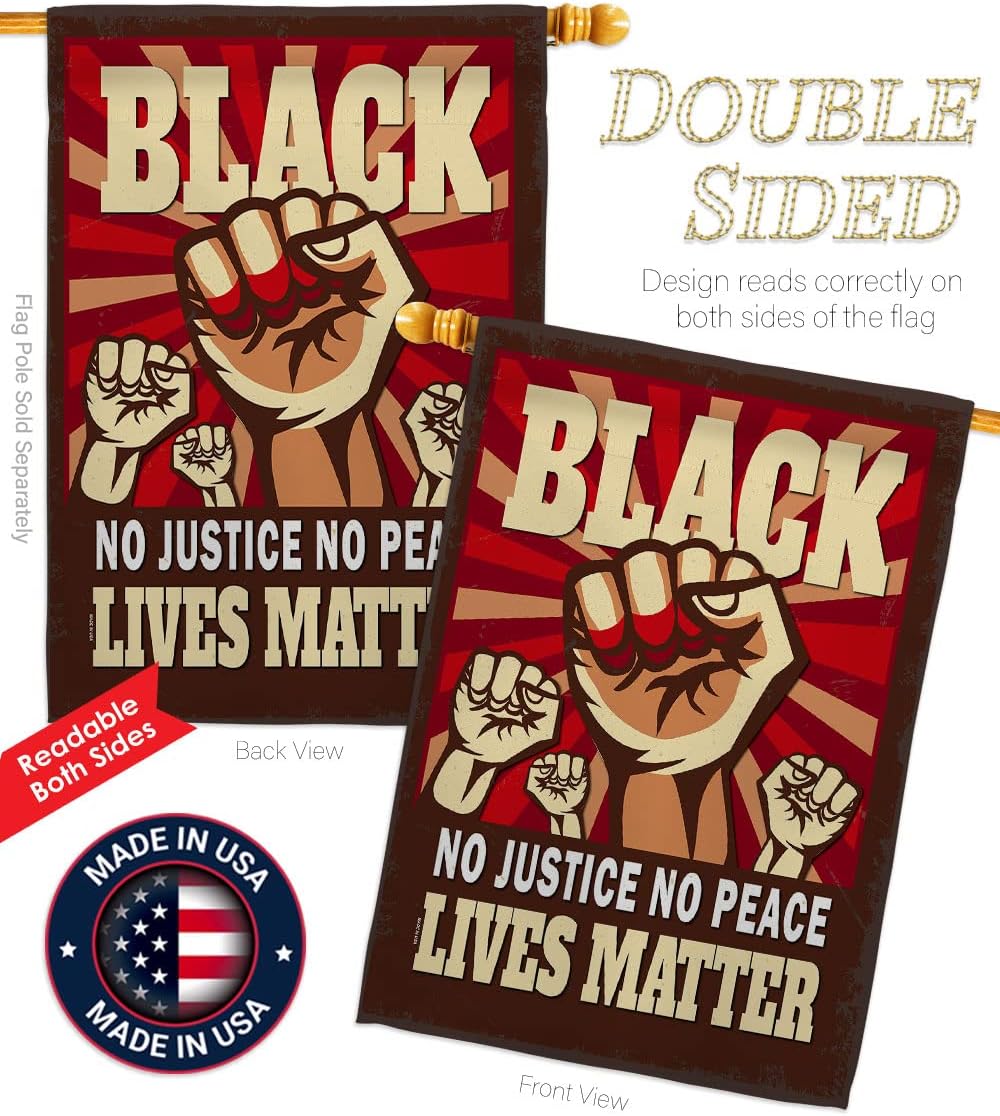 No Justice No Peace Home Decor American Flag Banner Pack Wall Art Patio Porch Lawn Garden Outdoor Decorations Tapestry Yard Signs Black History Month BLM African Americans Heritage Made In USA