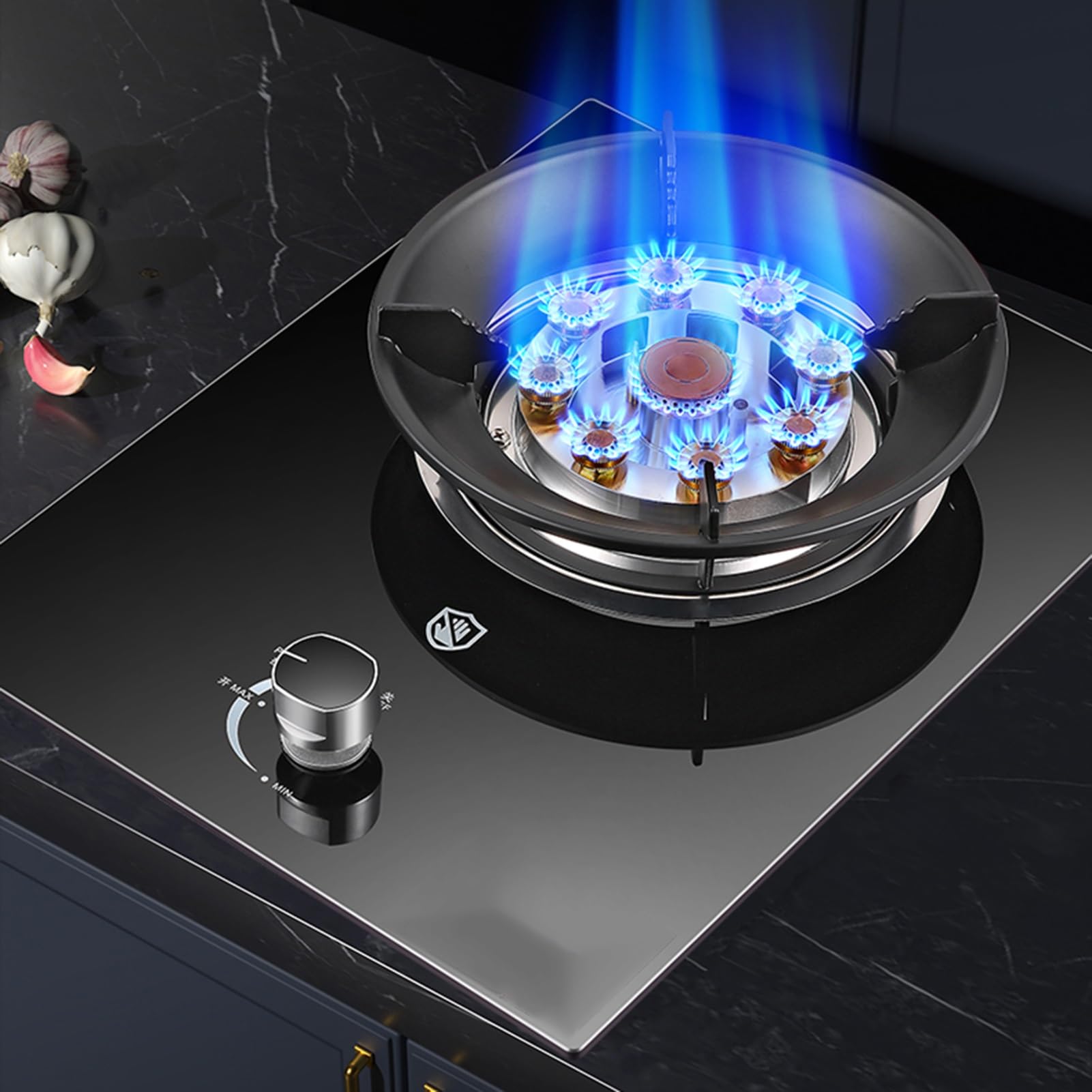 Cocina A Gas De 1 Quemador, Quemador Wok De 9 Cavidades Y 5,2 KW, Cubierta De Vidrio Templado con Protección contra Llamas, Fácil De Limpiar For El Hogar Y La Cocina(LPG)