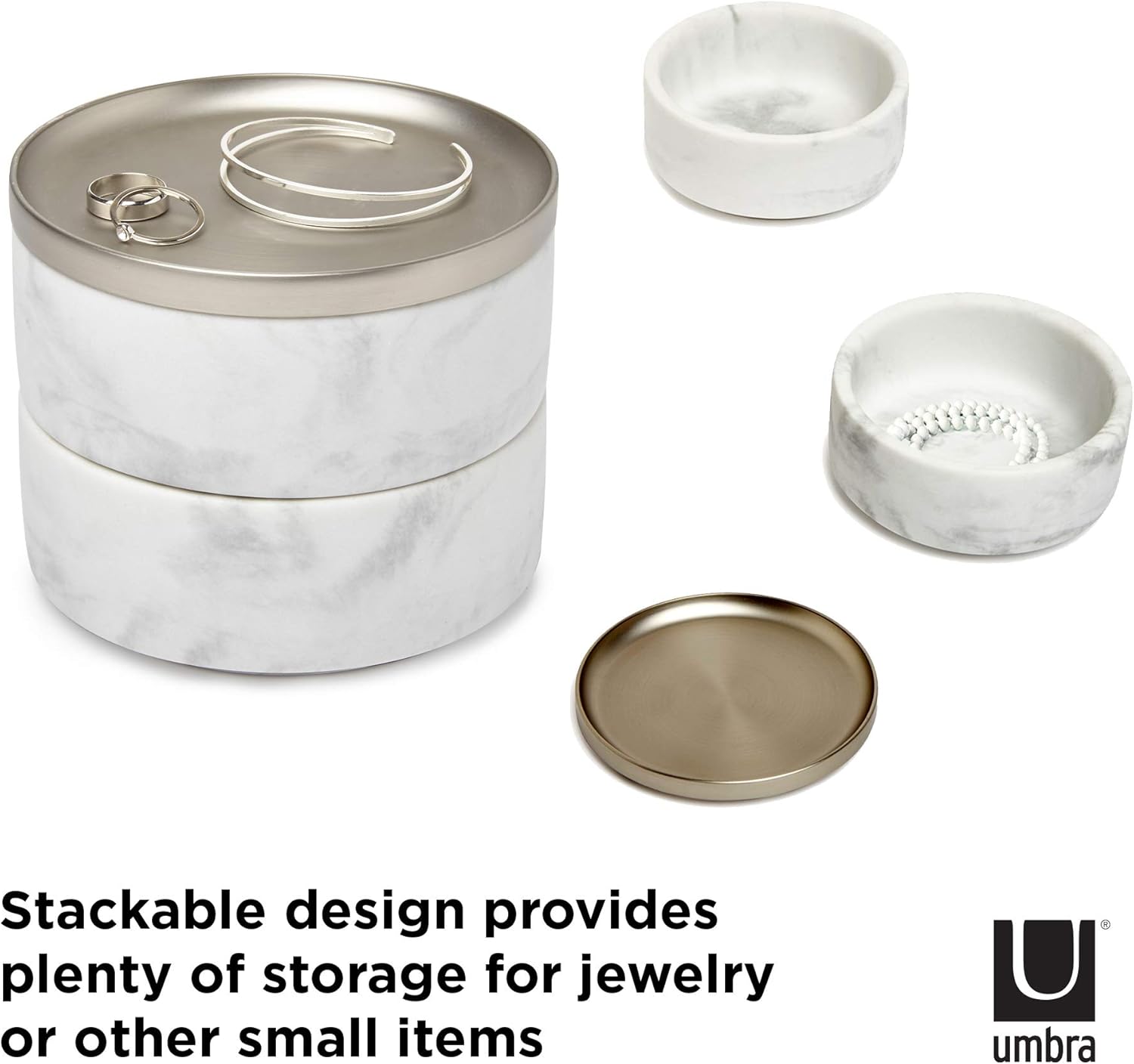 Umbra 299470-491 Tesora Jewelry Box, Two-Tier Resin Storage Container with Removable Lid, Marble/Nickel : Clothing, Shoes & Jewelry