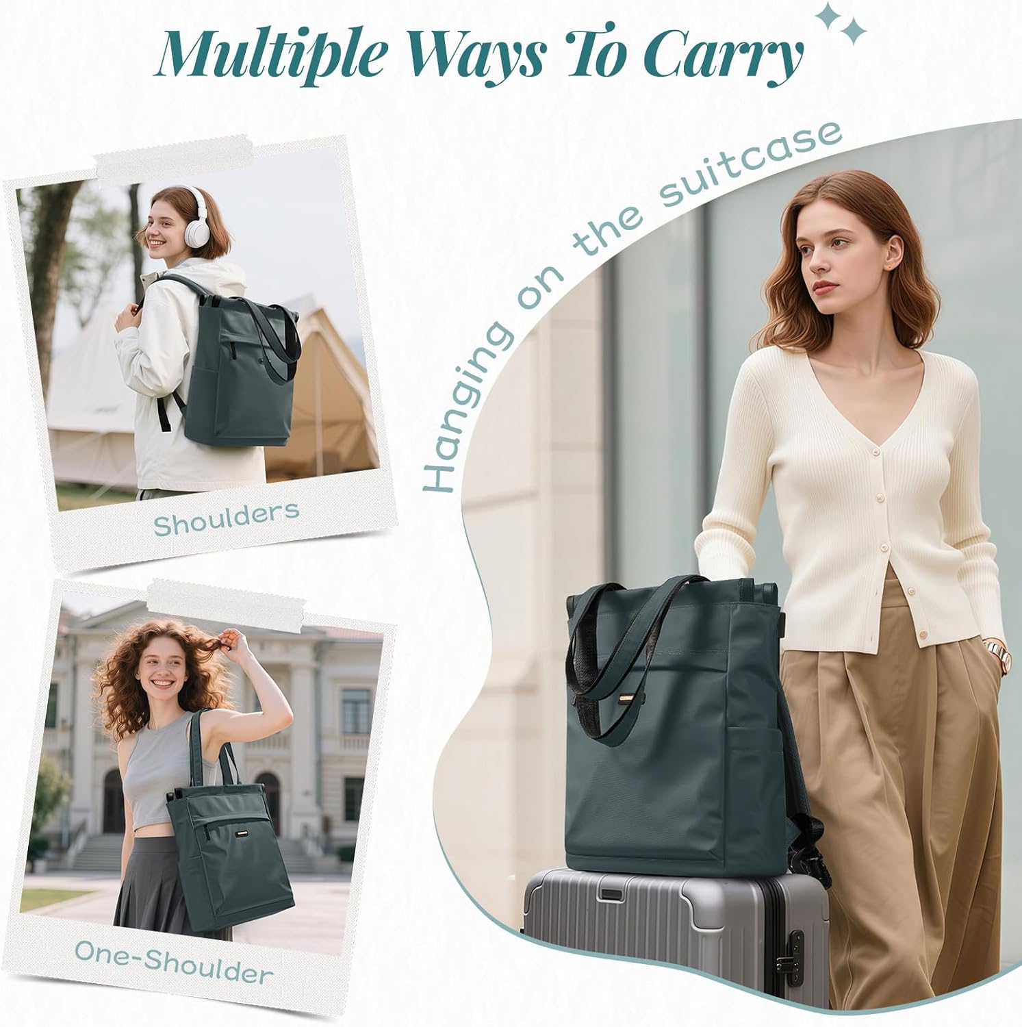 GOLF SUPAGS Convertible Laptop Backpack for Women Casual Daypack Notebook Tote Bag for Work College Travel Leisure (Atrovirens)