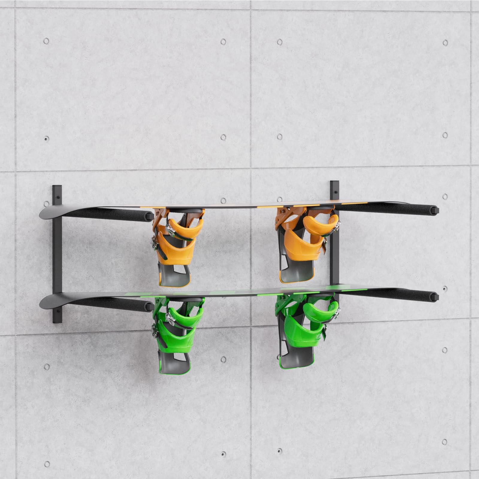QLS Wandhalterung Wandbefestigung Haken Regal Aufbewahrungs Halter für Surbfett SUP Boardhalter Schutzschaum Werkstattregal Stahl- 2 Ebenen Schwarz