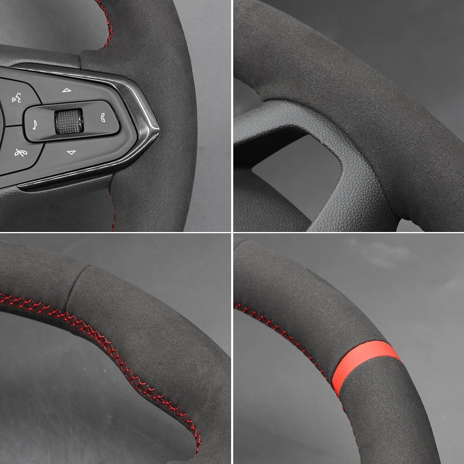 Black Genuine Leather Suede Steering Wheel Cover for Chevrolet Chevy Trax 2024 2025 /Trailblazer 2021 2022 2023 2024 Accessories Car Custom Fit Hand Stitched OEM Interior Parts