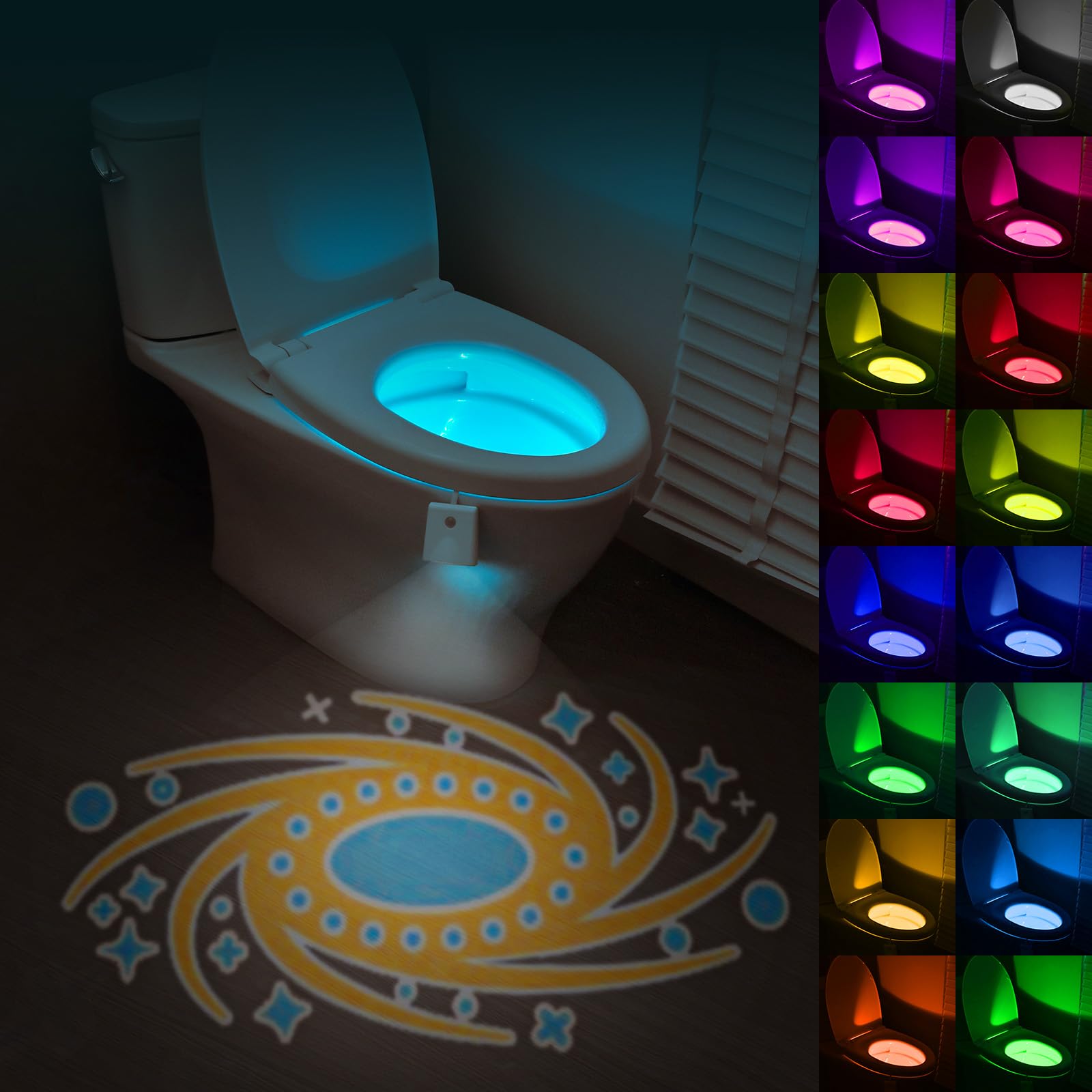 HOTUT Toilette Licht WC-Nachtlicht, Toilettenschüssel Nachtlicht, 16 Farben Motion Sensor wc nachtlicht mit Projektorlampe,Lustige Badezimmerzubehör, praktische Weihnachtsgeschenke (gelb blau)