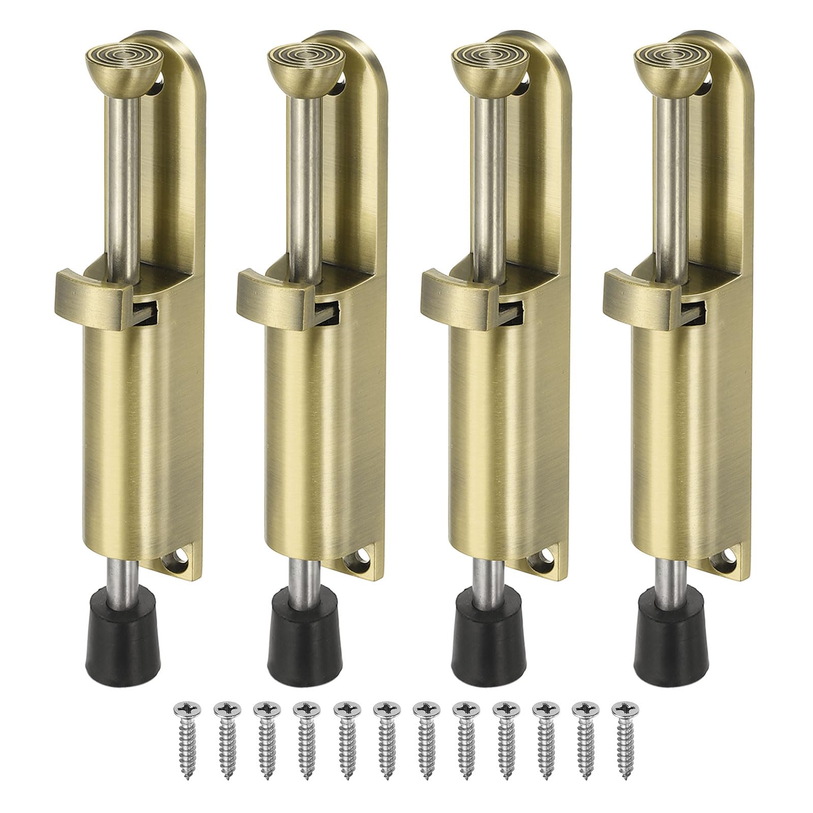 sourcing map 4Pcs Kickdown Door Stop, Zinc Alloy Spring Loaded Telescopic Step On/Off Adjustable Heavy Duty Foot-Operated Door Stop Holder for Ground Gap 0-45mm, Bronze