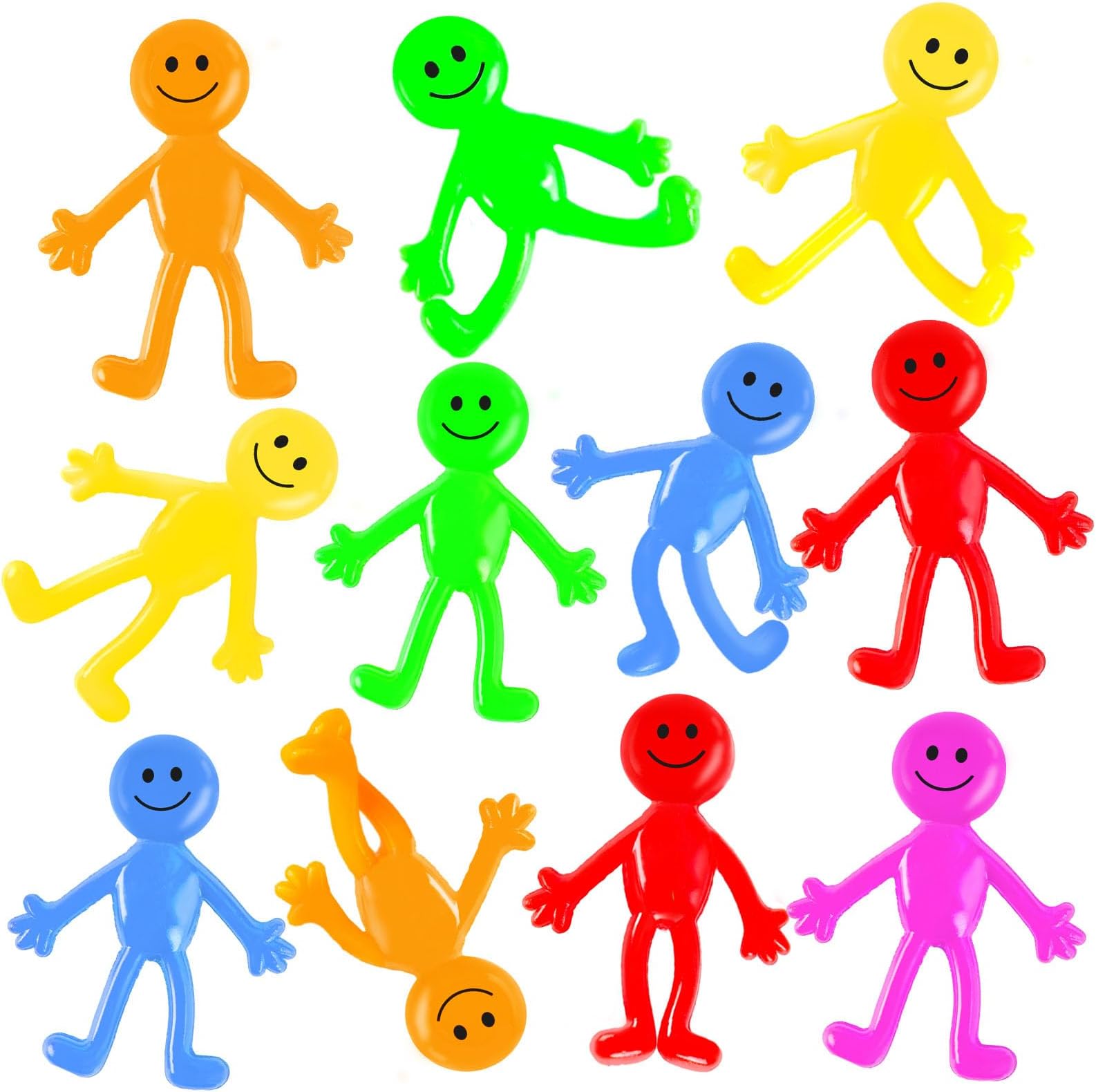 60PCS Smile Face Bendable Man, Stretchy Figures Party Favors Gooey Bendy Fidget Toys for Stress Relief, Classroom Exchange Prizes, Birthday Goodie Bag Stuffers