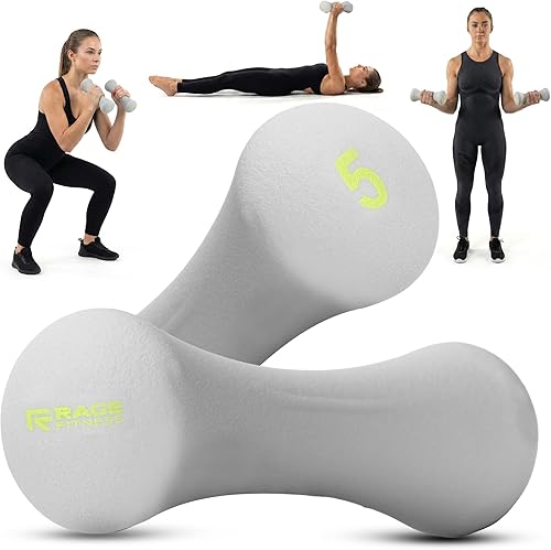 Rage Fitness Dumbbell Hand Weight (Sold in Pairs), PVC Coated, Texturized Rubber Exercise & Fitness Dumbbell for Home Gym Equipment Workouts