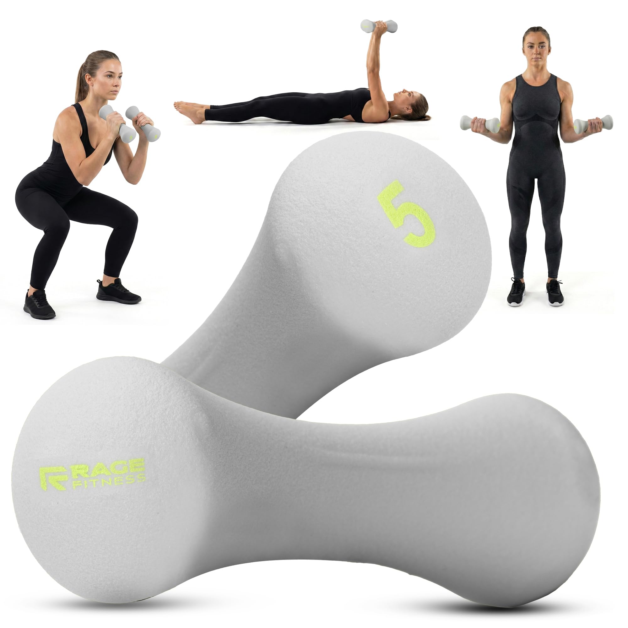 Rage Fitness Dumbbell Hand Weight (Sold in Pairs), PVC Coated, Texturized Rubber Exercise & Fitness Dumbbell for Home Gym Equipment Workouts Strength Training & Anti-Slip Free Weights for Women, Men