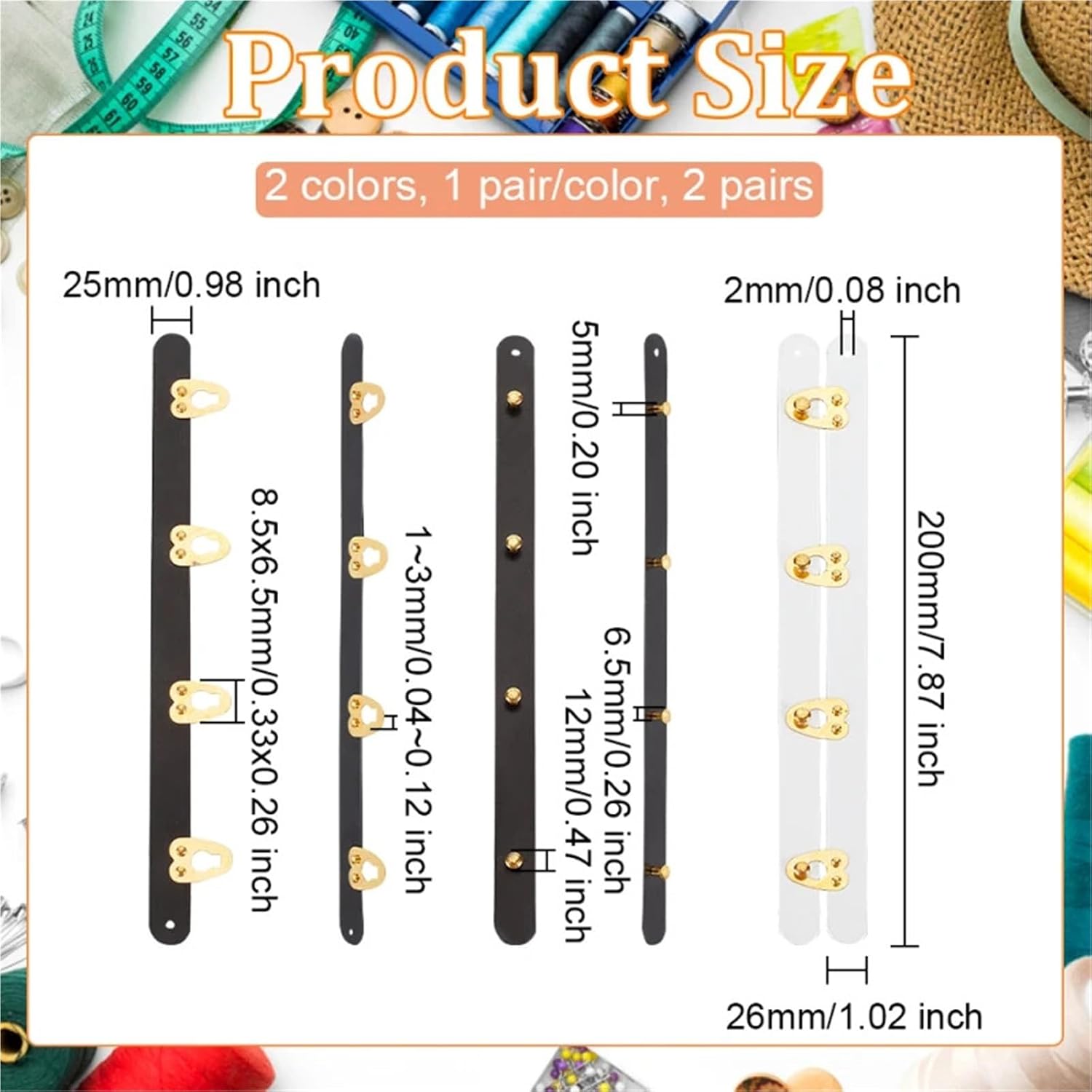 Boning for Corset Making 8 Pairs Corset Busk Buttons Black & White Stainless Steel Button Inch Spoon with Gold(Black)
