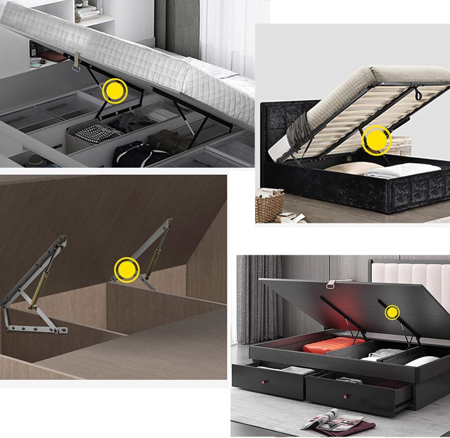 2 Stück Pneumatische Bett Hebemechanismus für schwere Bettkästen,GasdruckdäMpfer,Gasfedern,Möbelscharnierfeder Spring,Scharniere Klapp Lift Up Feder,Scharniere,Hebezubehör,900mm