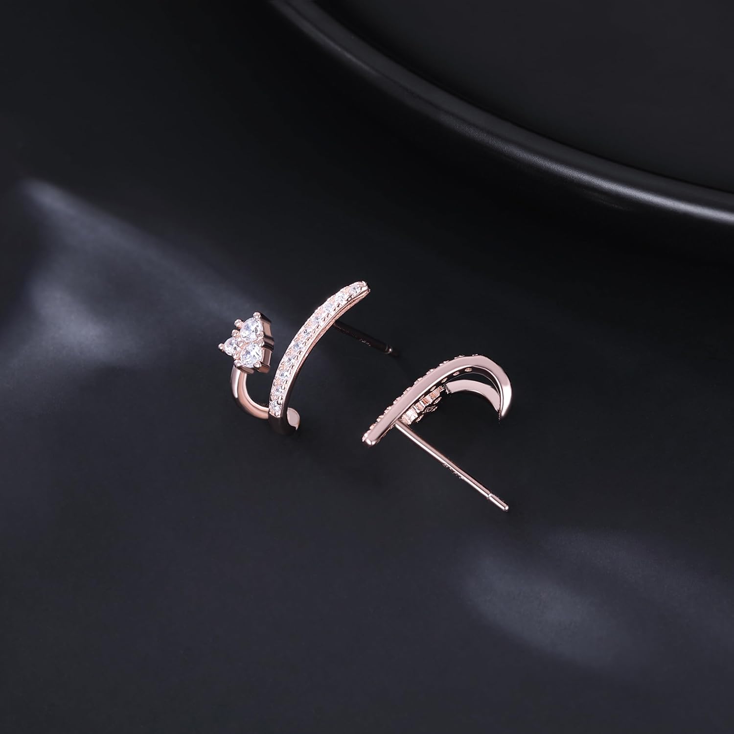 Reffeer Solid 925 Sterling Silver CZ Crawler Earrings Cuff for Women Teens CZ Wrap Stud Earrings Hypoallergenic