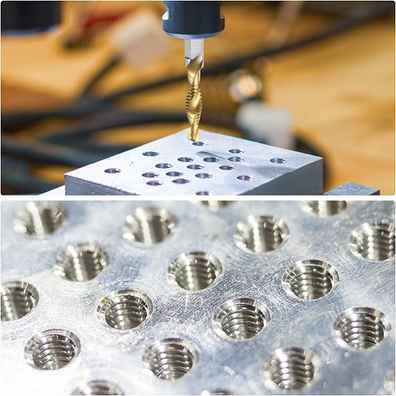 sourcing map 4pcs Combination Drill and Tap Bit, Metric M10 x 1.5 Thread 1/4 Hex Shank, Titanium Coated Threading Screw Taps Spiral Flute Tapping Tool, High Speed Steel (HSS) 4341