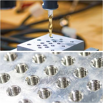 sourcing map 4pcs Combination Drill and Tap Bit, Metric M10 x 1.5 Thread 1/4 Hex Shank, Titanium Coated Threading Screw Taps Spiral Flute Tapping Tool, High Speed Steel (HSS) 4341