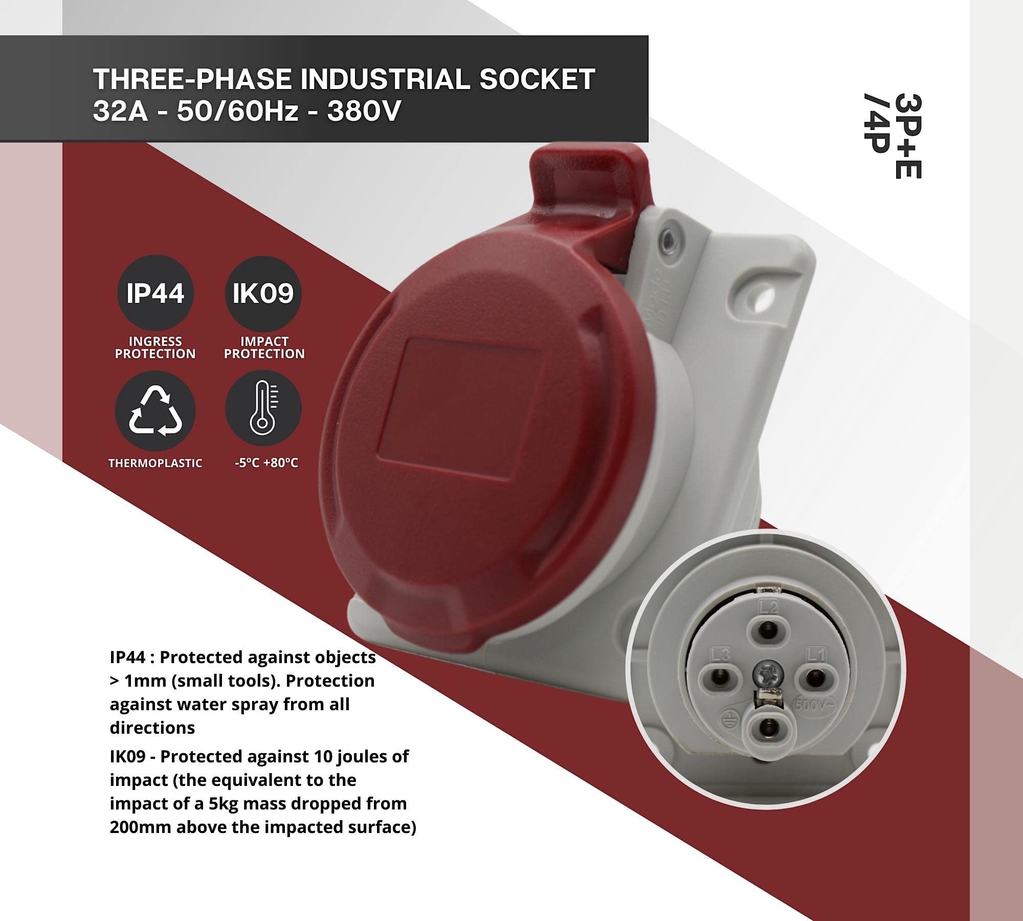 Doja Presa Fissa Incasso Muro Femmina 380V IP44 16A 3P+T 4 Poli Trifase