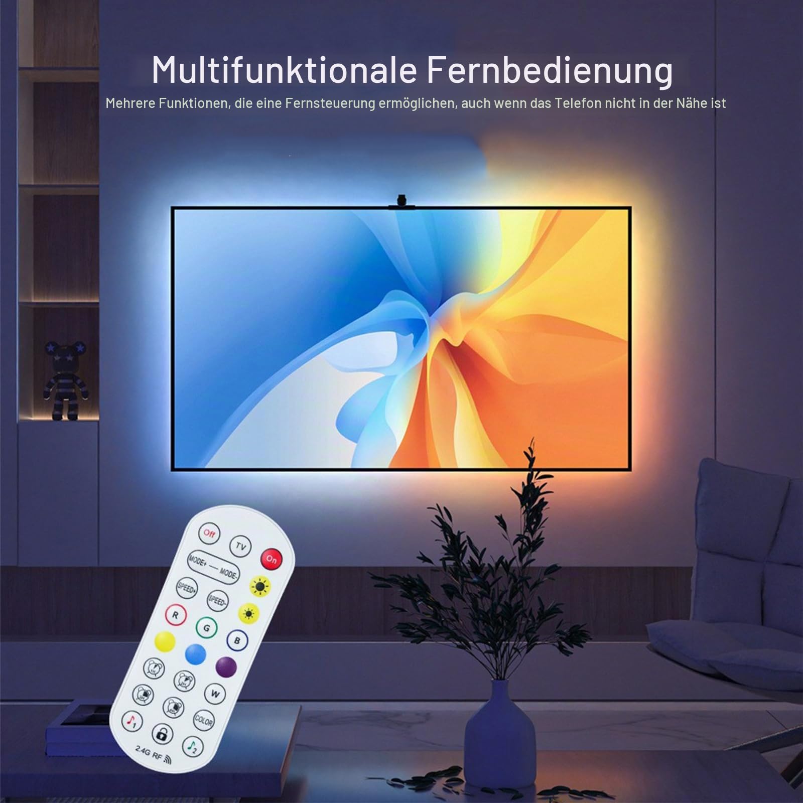 TV Hintergrundbeleuchtung 3 Lite mit Fish-Eye Korrektur Funktion, Sync für 55-75 Zoll Fernseher, 5 m RGBICW WiFi TV LED Streifen mit Kamera, 4 Farben in 1 Lampe Bead, Fernbedienung