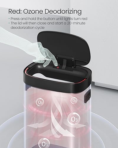 Miniatura 3 de SONGMICS Bote de basura para cocina, 17.2 galones (65 L) con sensor de movimiento, cubo de basura de acero inoxidable, control de olores a ozono,