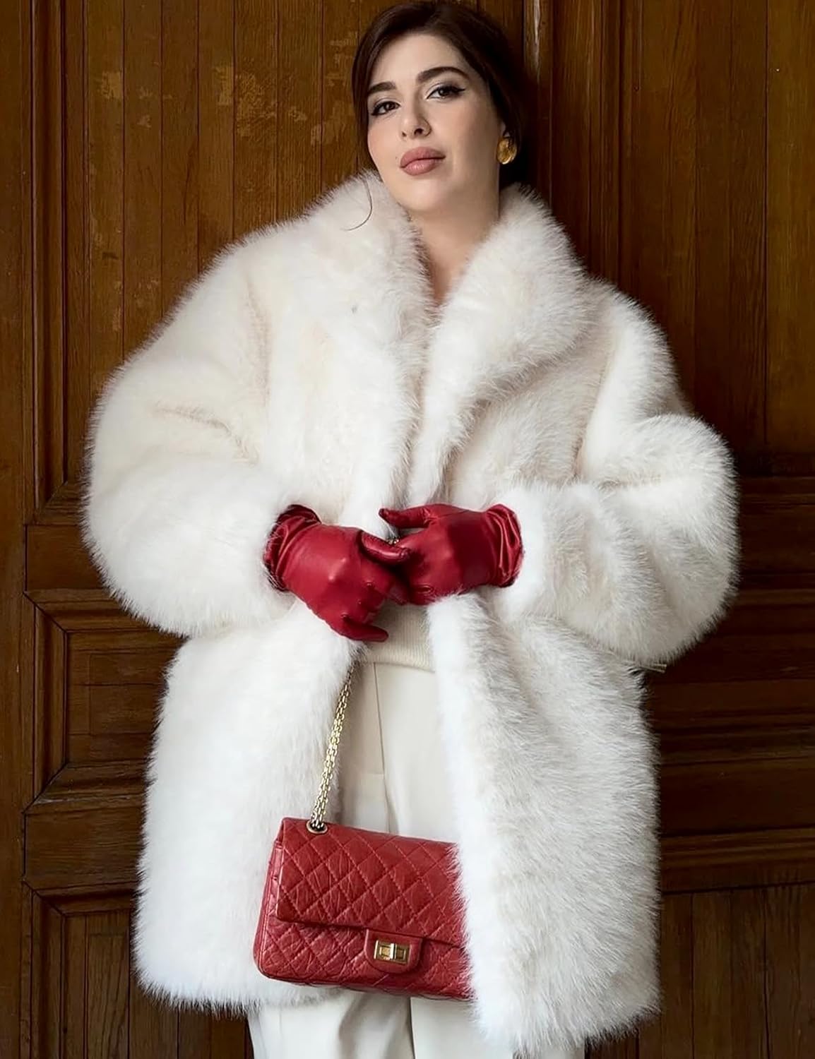 COZYPOIN Womens Faux Fur Coats Warm Mid Long Furry Jackets Long Sleeve Lapel Winter Fluffy Outerwear Shaggy Parka Coat - Image 7