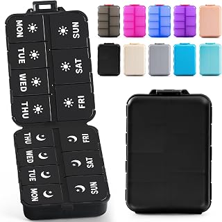 Foldable Portable 7 Day Pill Organizer 2 Times a Day, AM PM Weekly Pill Box | Large Capacity, Dual Protection, Travel Size, Healthy - Week Daily Twice Travel Medicine Case for Vitamin Fish Oil Supplement