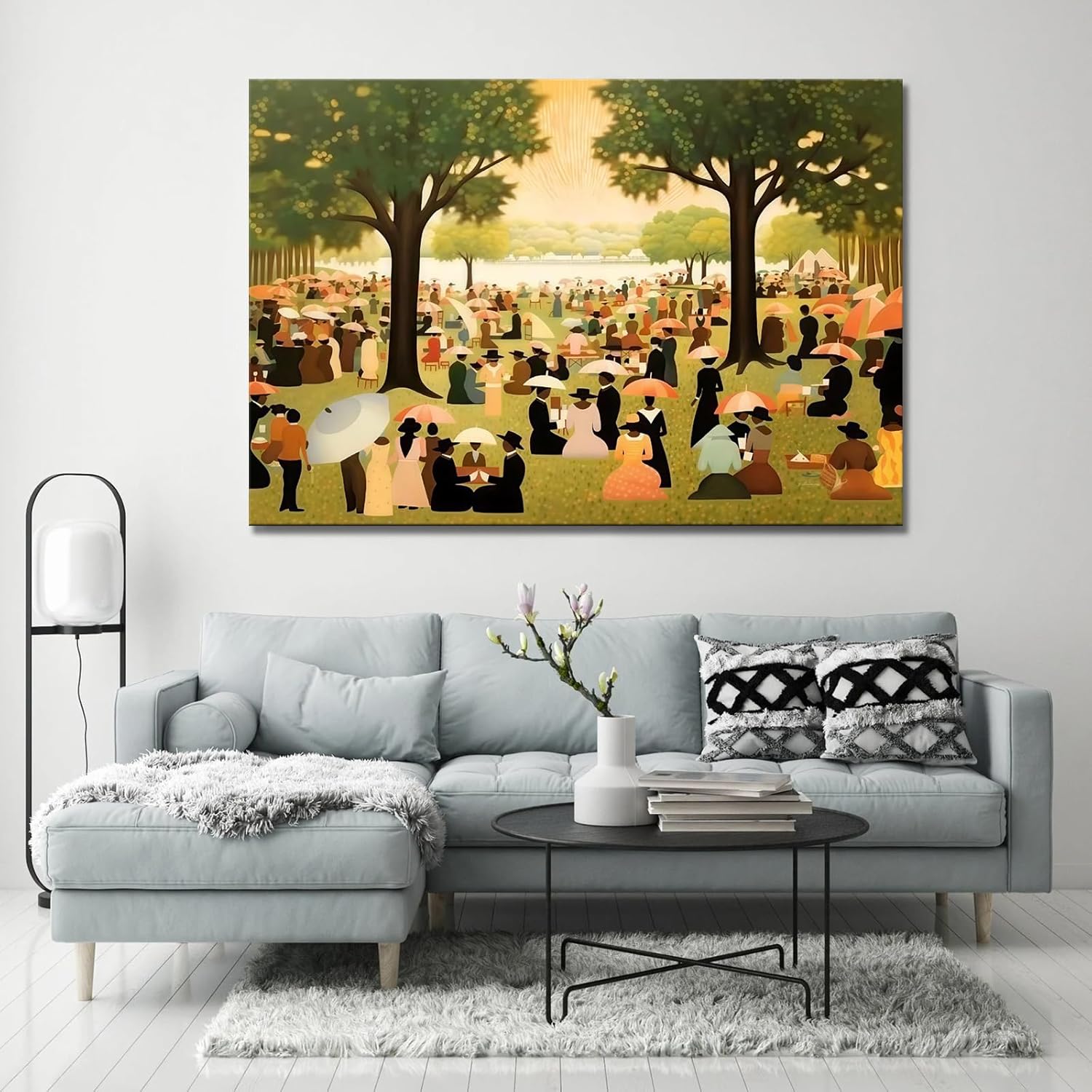 The Family Reunion Juneteenth Celebration Wall Art, Black History Cultural Wall Art, Modern Black People Picnic Wall Decor for Living Room Ready To Hang (Framed,24×36 inch)