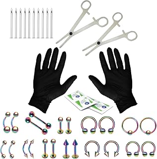 BodyJ4You 36PC PRO Body Piercing Kit - Nose Septum Ear Cartilage Lip Belly Navel Tragus Eyebrow - Surgical Steel 14G 16G BCR CBR Ring Barbell Spike - Tools Needles Gloves Clamps