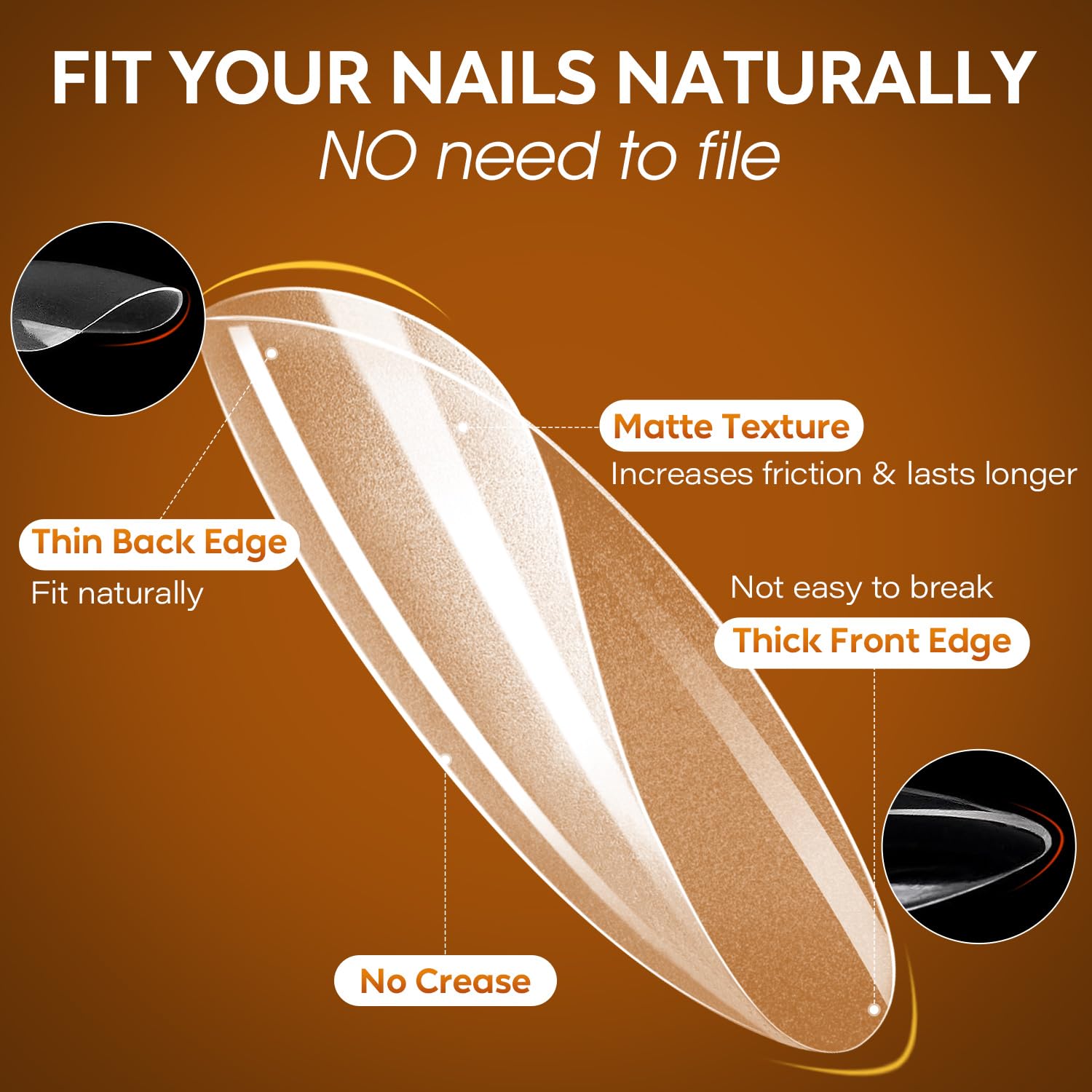 Nicedeco Almond Nail Tips, Clear Full Cover Natural False Nails, 216pcs (12 Sizes, 18pcs Each), ABS Material, 102g - Image 3