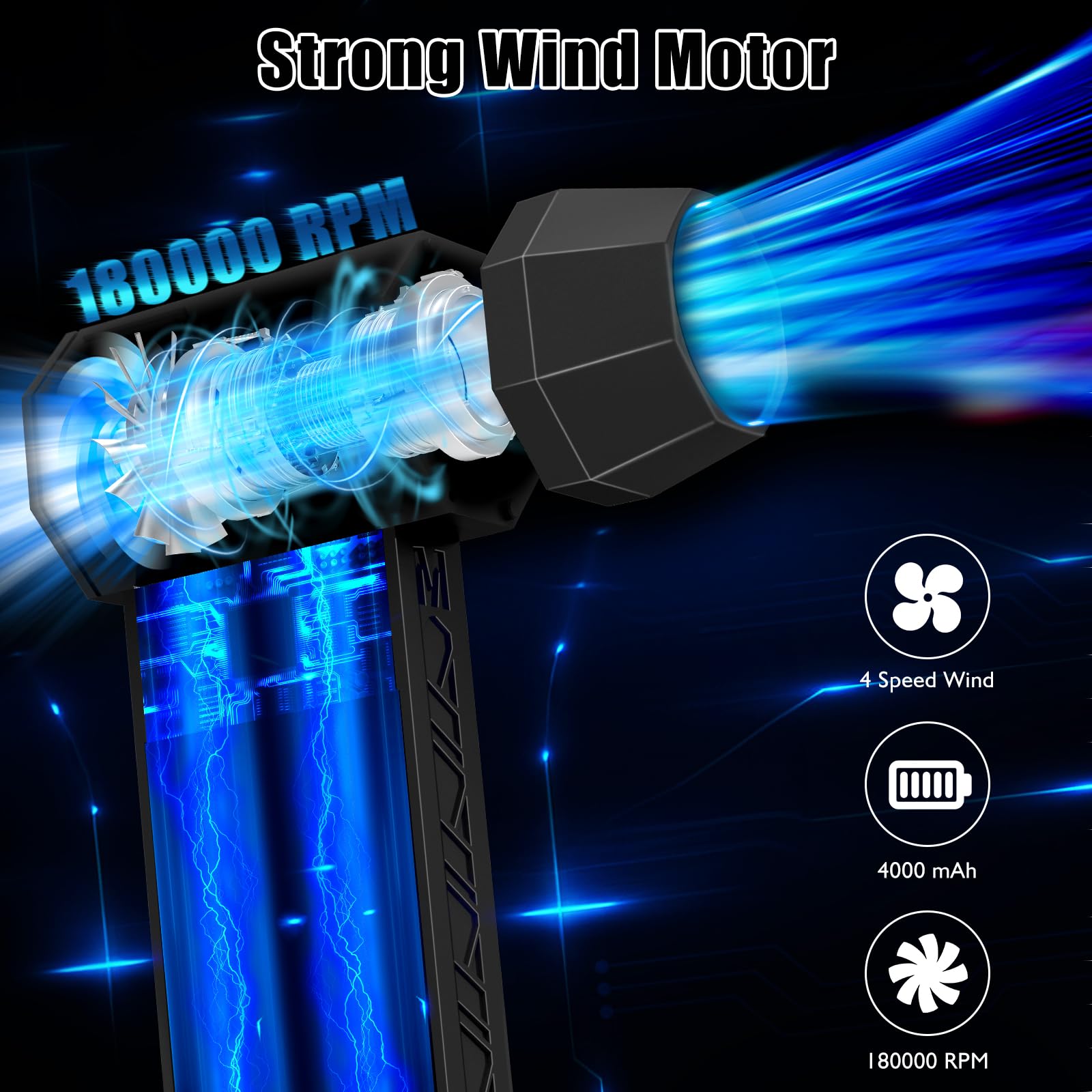 HEBESPACE Compressed Air Duster with Vacuum kit, 150000RPM Electric Air Duster, 4-Gear Jet Dry Blower, Rechargeable High-Speed Air Blower for PC, Car, Figures, Ornaments & Home Cleaning Black