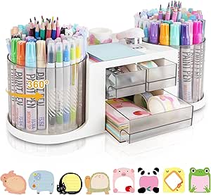 RUITENG Organiseur De Bureau Rotatif Avec 2 Porte-stylos, Organiseur