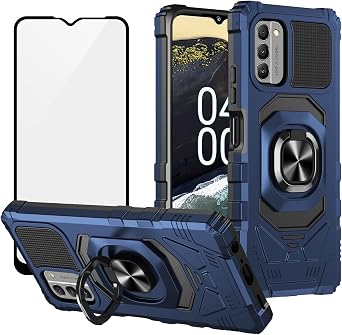 Ailiber for Nokia G100/N150DL/C300 Stand Case, Screen Protector-Blue | Flexible Stable Ring Kickstand Holder Military-Grade Drop Protection, Build-in Metal for Magnet Car Mount Armor Cover