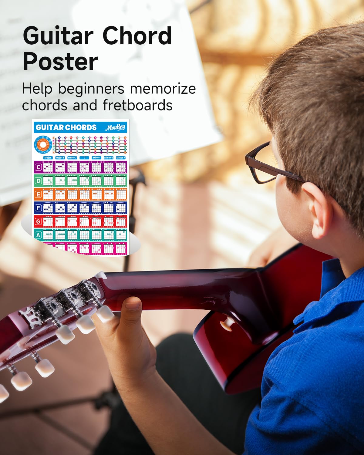 Moukey 36" Akustikgitarre für Anfänger Kinder Jugendliche 3/4 Dreadnought Reisegitarre Gitarren-Set mit Akkordposter, Gigbag, Stimmgerät, Plektren, Nylonsaiten, Kapodaster und Gurt – Braun