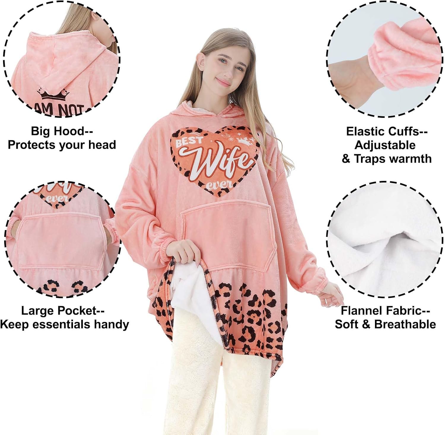 Wearable Hoodie Blanket for Wife, Christmas Valentines Anniversary Birthday Gifts for Wife from Husband