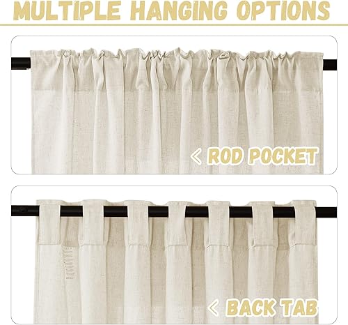 Miniatura 4 de StangH Cortinas de lino para sala de estar, 108 pulgadas de largo, pestañas traseras, privacidad para barrer el suelo, cortinas clásicas filtrantes