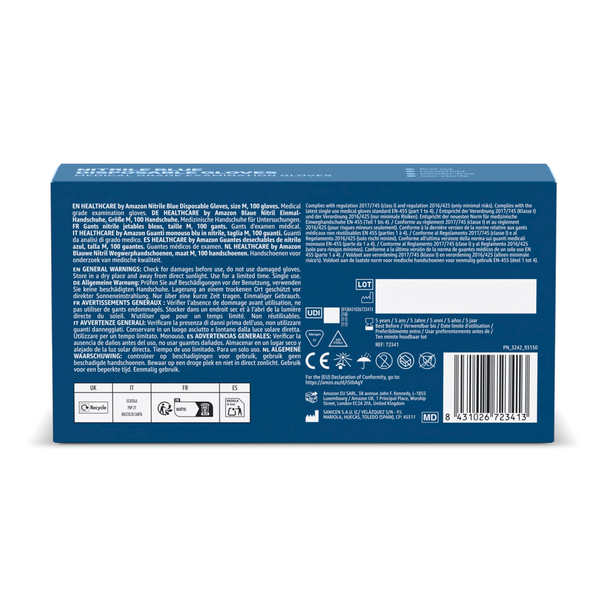 by Amazon Guanti Monouso in Nitrile Blu, Senza Polvere, Taglia M, Confezione da 100