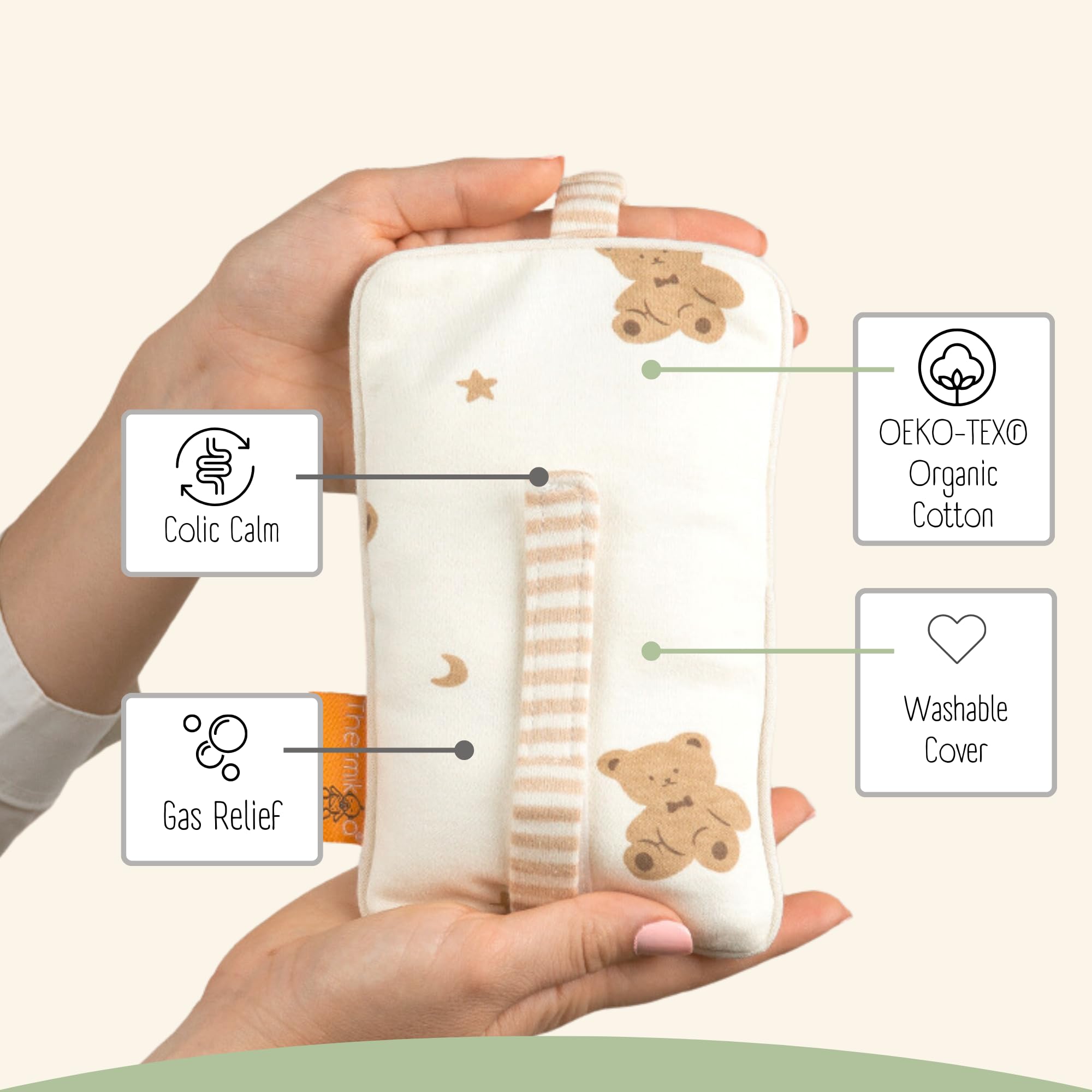 Thermikoa Saco Térmico de Semillas Anticólicos para bebé, Alivio Natural para Gases y Cólicos del Lactante, Apto para Microondas, Funda 100% algodón ecológico y lavable.