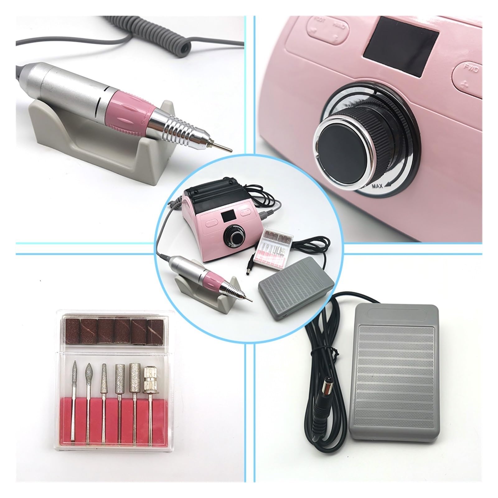 Taladro de uñas, Taladro De Uñas Profesional, Lima Eléctrica 30000 RPM Con Pantalla Velocidad, Kit Manicura Y Pedicura For Acrílicas, Gel, Pulido Modelado Para uso doméstico(White Nail Drill)