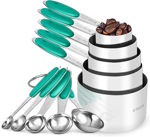 Miniatura 13 de U-Taste - Juego de tazas y cucharas medidoras: U-Taste 18/8 de acero inoxidable, 10 piezas, apilables, cocina, cocina, juego de medidas