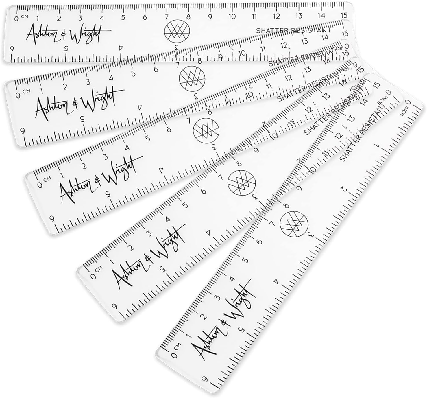 Ashton and Wright6 Inch / 15cm Rulers - Shatter Resistant - Pack of 5 Clear