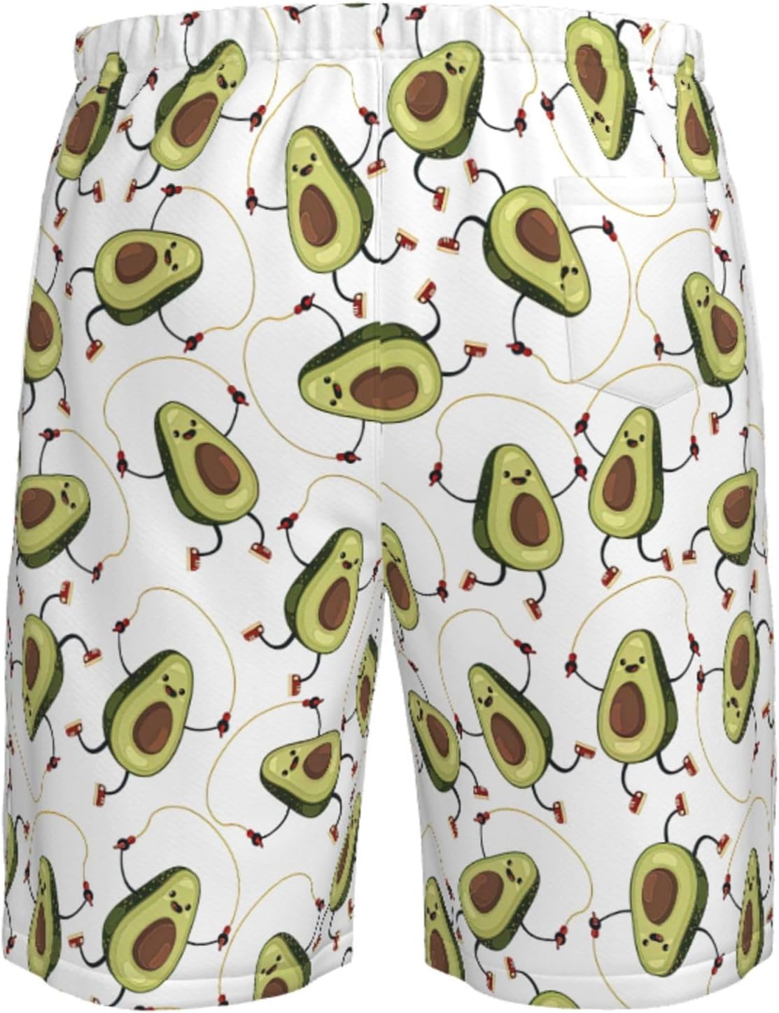 Funny Cartoon Avocados Print Mens Casual Shorts Drawstring Summer Beach Stretch Shorts Novelty Swimtrunks