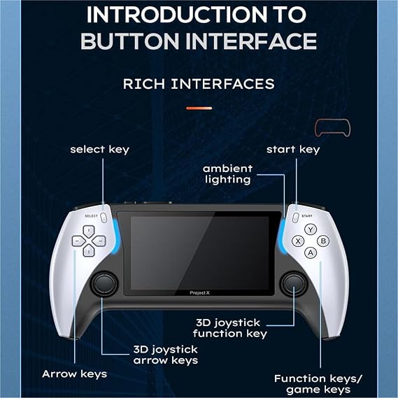 Project X 4 3-Inch High Definition IPS Screen Handheld Game Console Supports Dual Player Combat with Dual Controllers Gift (Gray)